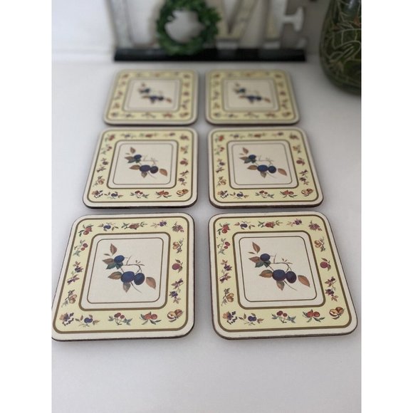 Vintage Royal Worcester Evesham Cork Backed Coasters Set Of 6 In Box 4.25" w Box - Picture 14 of 16